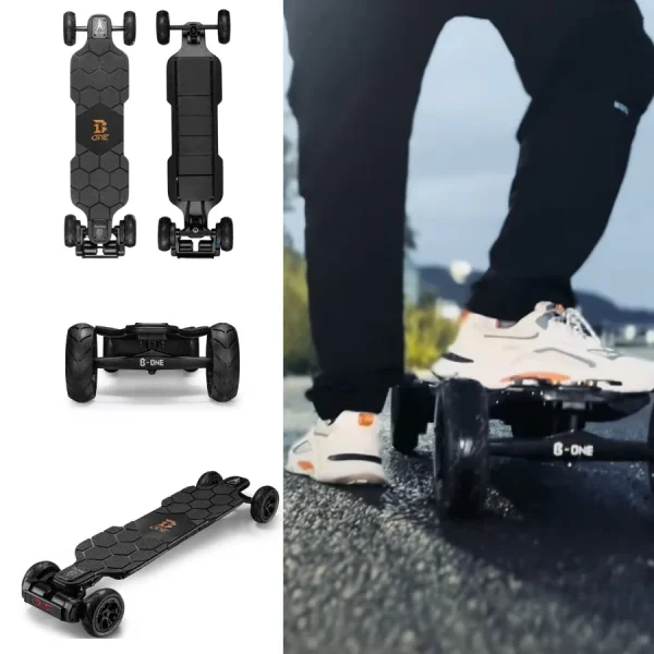 B-ONE Balrog X Belt Drive Electric Skateboard - Black / BALROG X Bamboo 2-In-1 (AT 6inch) + (GT 120mm RED) - Image 3